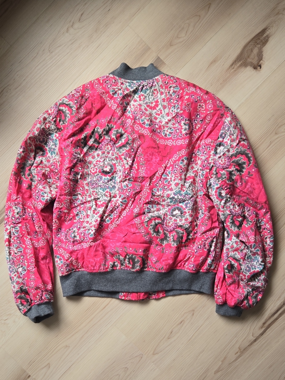 Free People Printed Bomber Jacket, Pink/Grey, Size Small - Picture 5 of 5